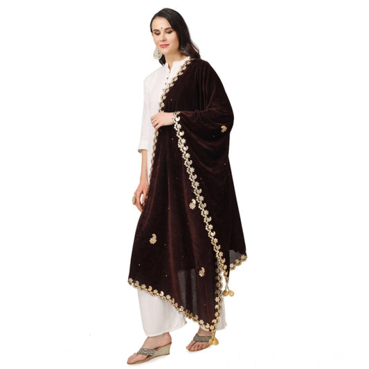 Women's Velvet Gotta Patti Dupatta (Brown, Length: 2.25 to 2.50 Mtr)