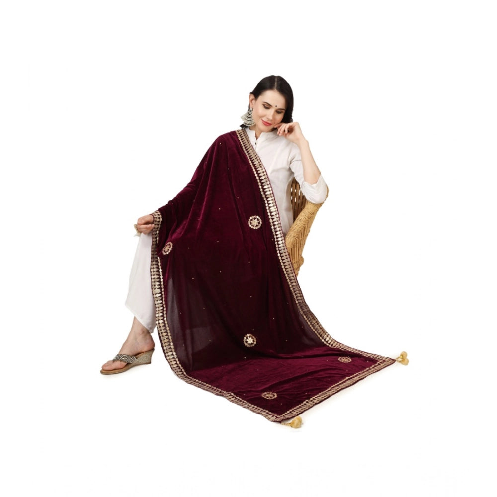 Women's Velvet Gotta Patti Dupatta (Purple, Length: 2.25 to 2.50 Mtr)