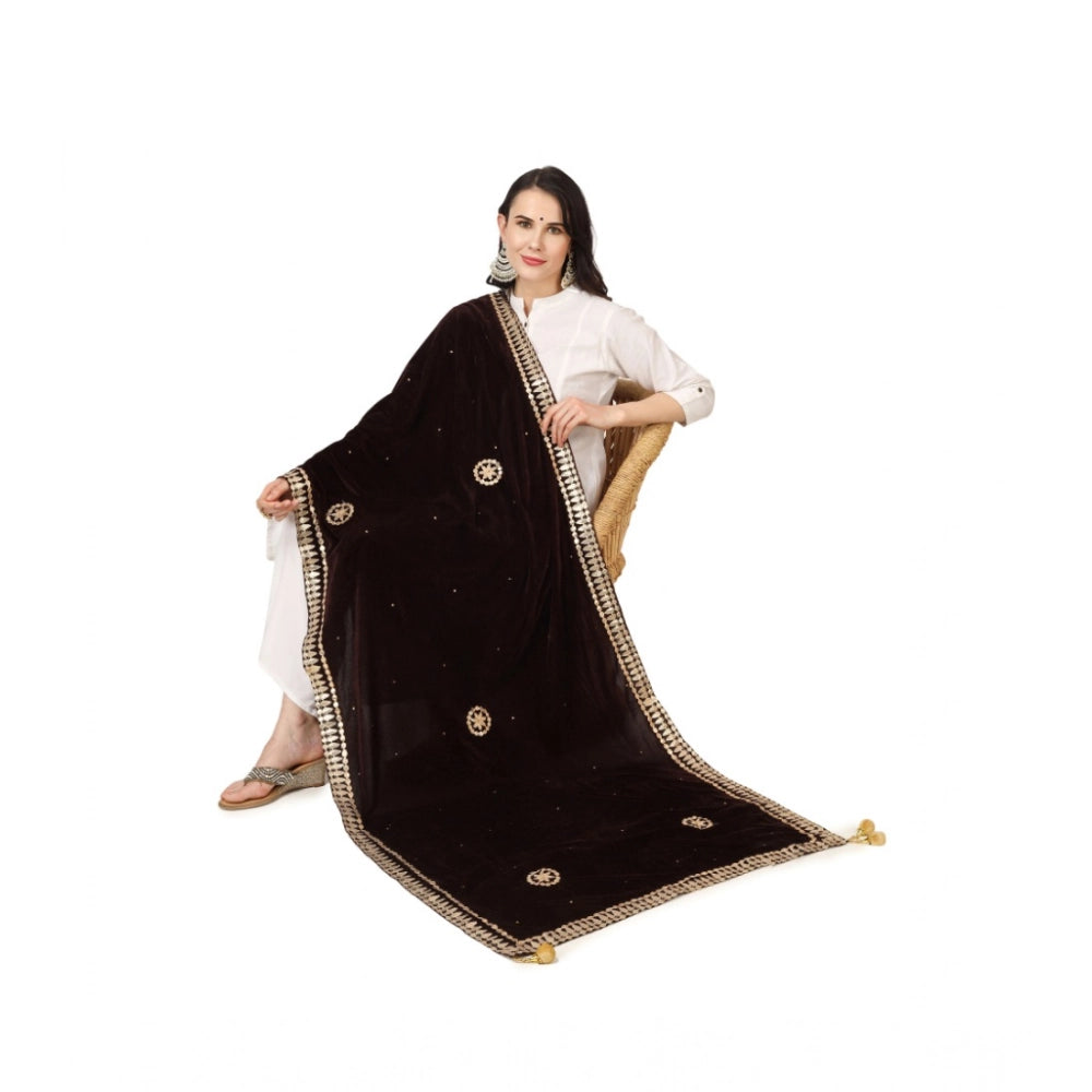 Women's Velvet Gotta Patti Dupatta (Brown, Length: 2.25 to 2.50 Mtr)
