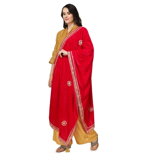 Women's Velvet Gotta Patti Dupatta (Pink, Length: 2.25 to 2.50 Mtr)