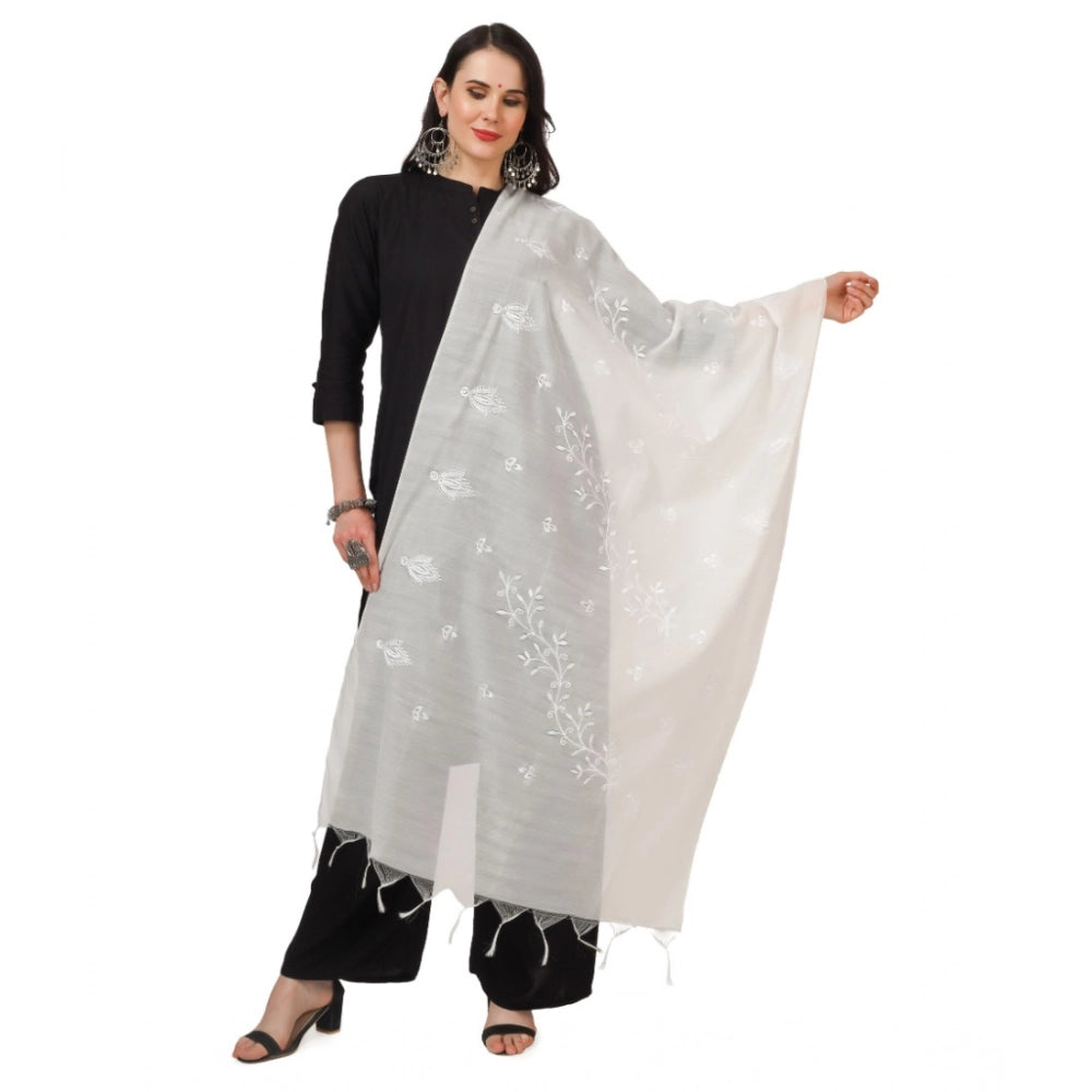 Women's Cotton Embroidered Dupatta (White, Length: 2.25 to 2.50 Mtr)