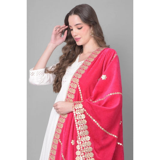 Women's Velvet Gotta Patti Dupatta (Pink, Length: 2.25 to 2.50 Mtr)