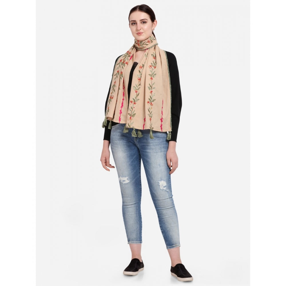 Women's Cotton Opaque Stole (Beige, Length: 1.5 to 2 Mtr)