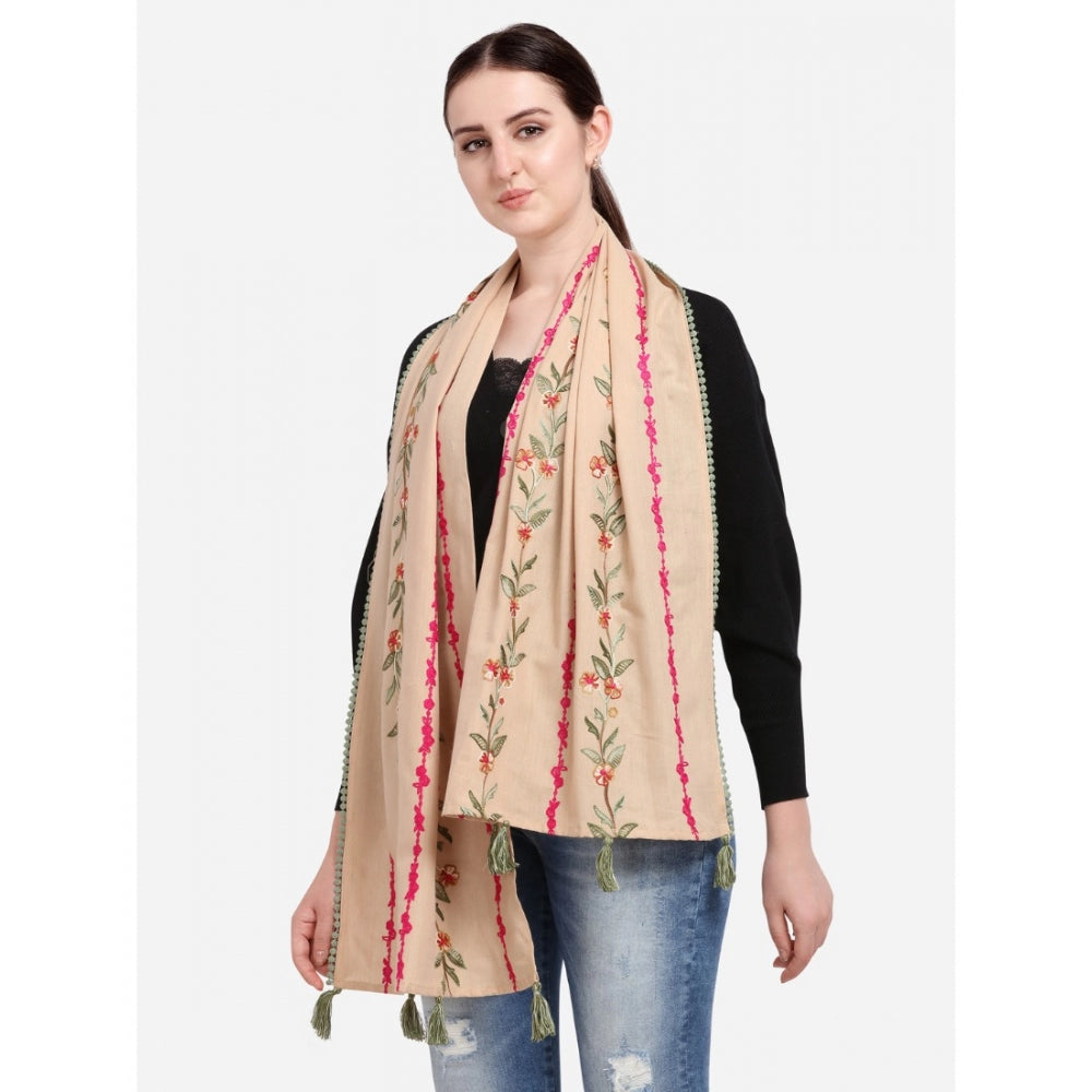 Women's Cotton Opaque Stole (Beige, Length: 1.5 to 2 Mtr)