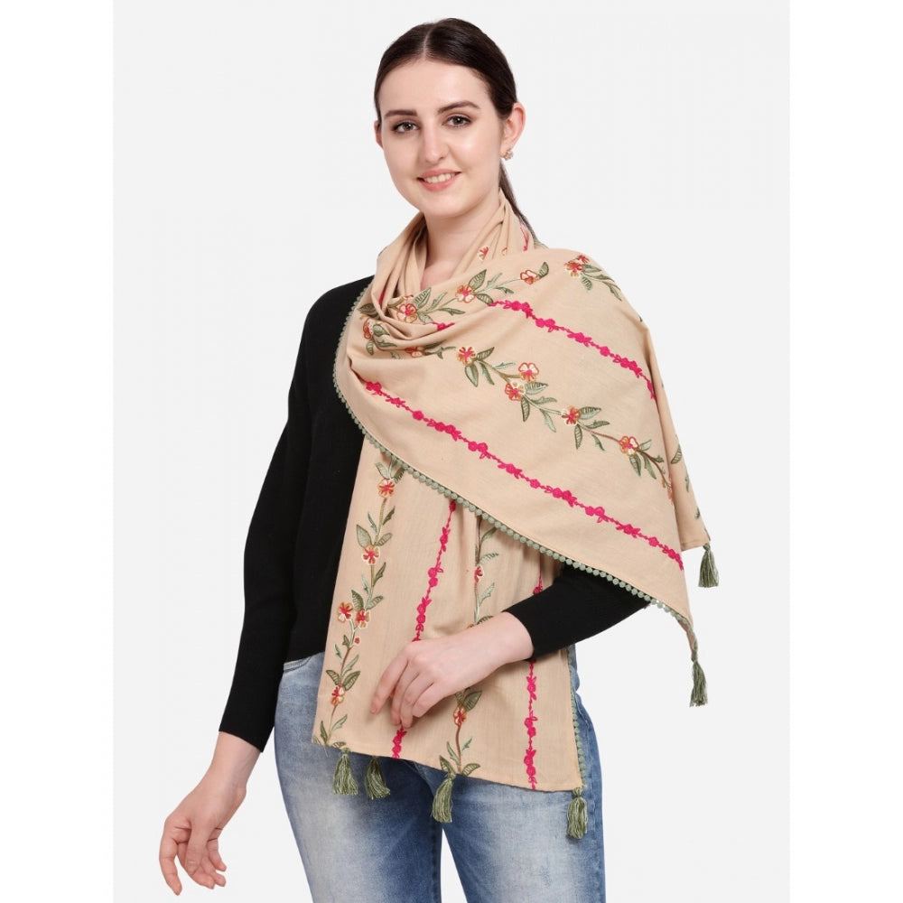 Women's Cotton Opaque Stole (Beige, Length: 1.5 to 2 Mtr)