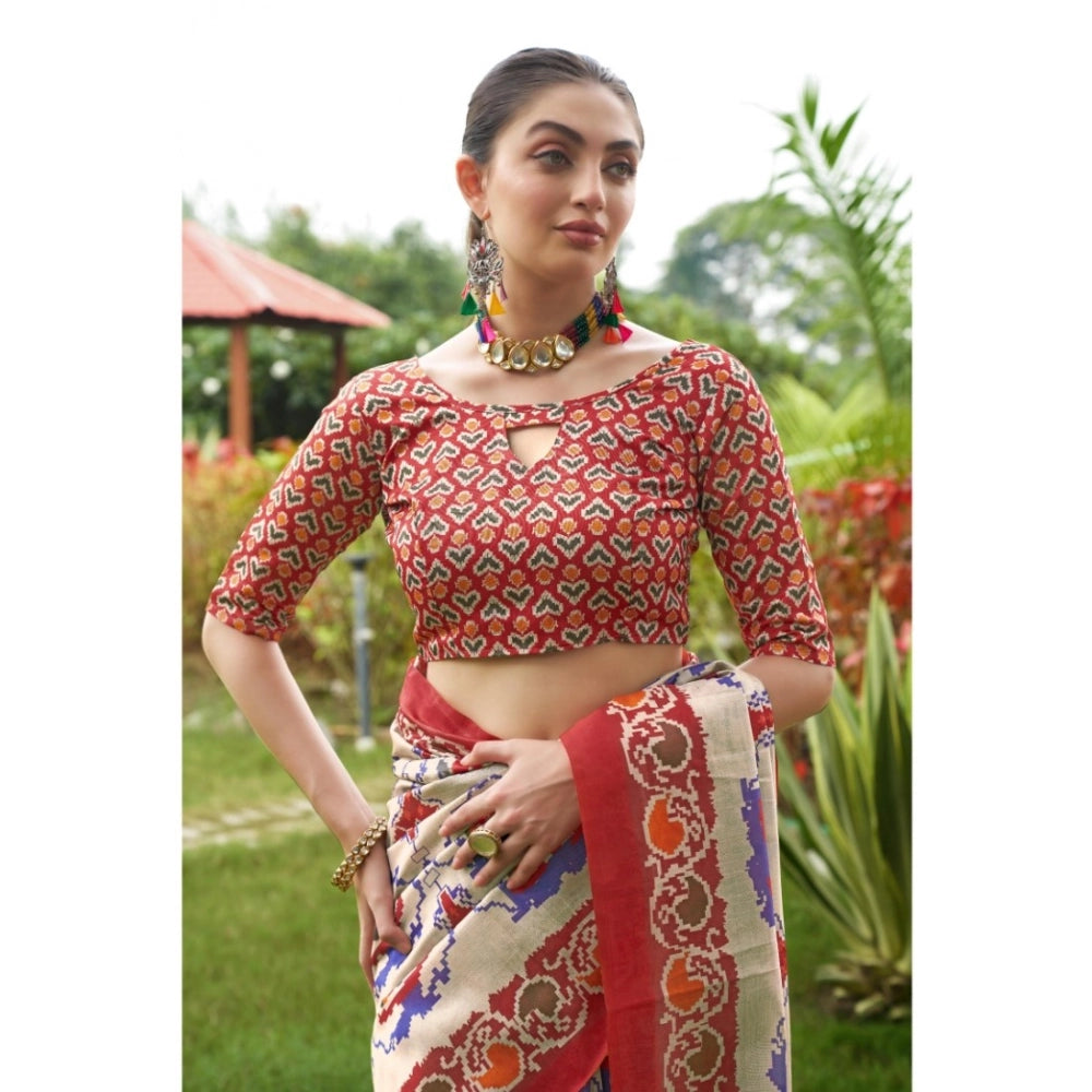 Women's Tussar Silk Printed Saree With Unstitched Blouse (Maroon, 5.5 Mtr)