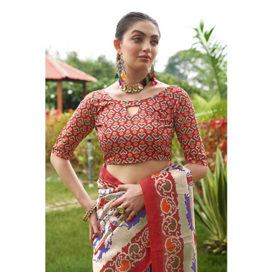 Women's Tussar Silk Printed Saree With Unstitched Blouse (Maroon, 5.5 Mtr)