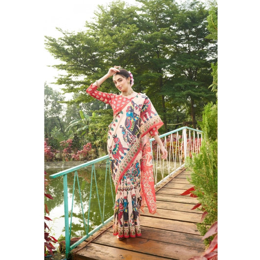 Women's Tussar Silk Printed Saree With Unstitched Blouse (Maroon, 5.5 Mtr)