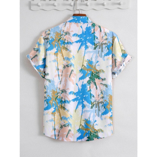 Men's Popcon Lycra Printed Half Sleeve Shirt (Blue)