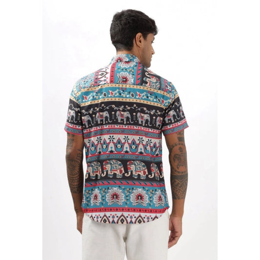 Men's Linen Printed Half Sleeve Shirt (Multicolor)
