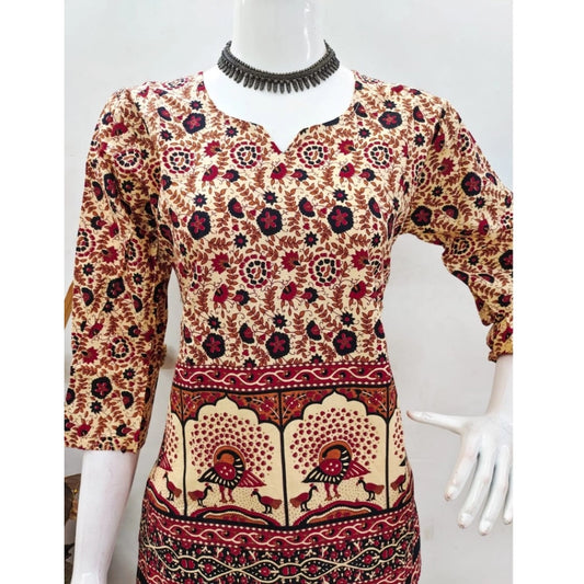 Women's Cotton Jaipuri Printed 3-4th Sleeve Co ord Set (Multicolor)