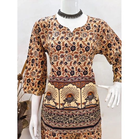 Women's Cotton Jaipuri Printed 3-4th Sleeve Co ord Set (Multicolor)