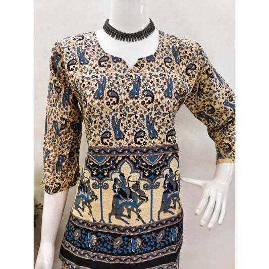 Women's Cotton Jaipuri Printed 3-4th Sleeve Co ord Set (Multicolor)