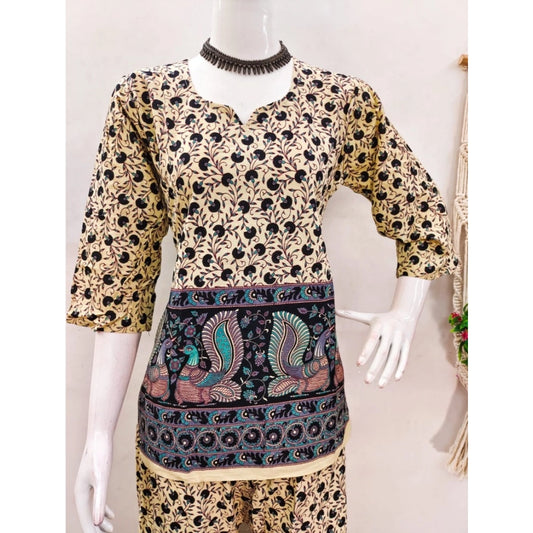 Women's Cotton Jaipuri Printed 3-4th Sleeve Co ord Set (Multicolor)