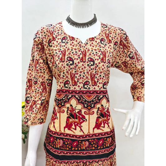Women's Cotton Jaipuri Printed 3-4th Sleeve Co ord Set (Multicolor)