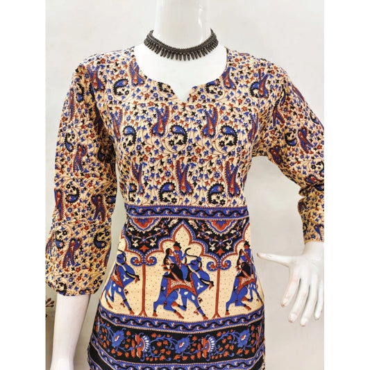 Women's Cotton Jaipuri Printed 3-4th Sleeve Co ord Set (Multicolor)
