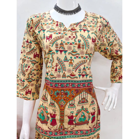 Women's Cotton Jaipuri Printed 3-4th Sleeve Co ord Set (Multicolor)