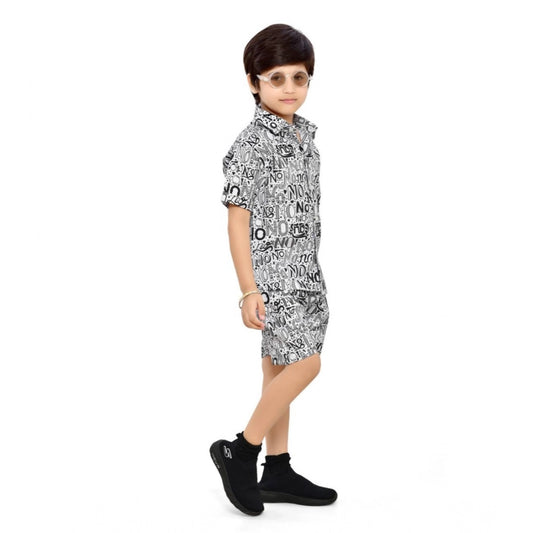 Generic Kid's Lycra Printed Casual wear Shirt And Shorts Set (White)