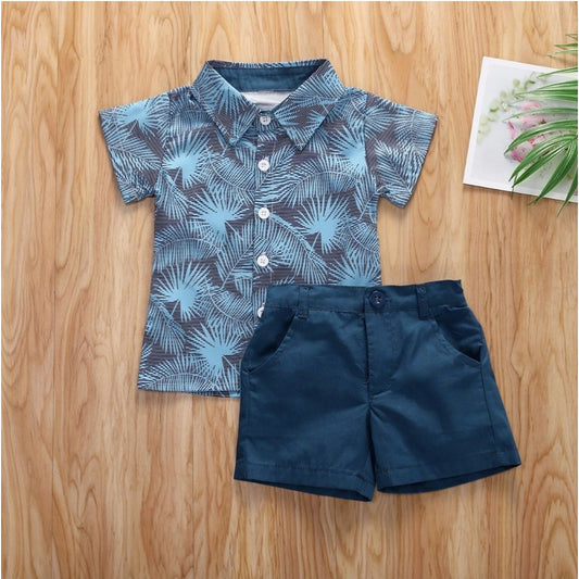 Generic Kid's Lycra Printed Casual wear Shirt And Shorts Set (SkyBlue)