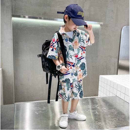 Generic Kid's Lycra Printed Casual wear Shirt And Shorts Set (Multicolor)