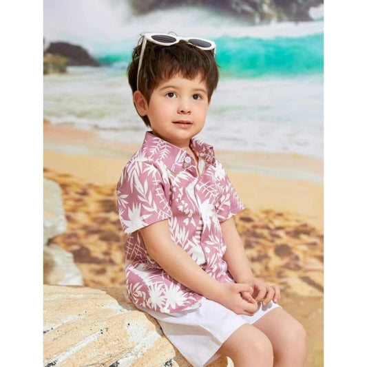 Generic Kid's Lycra Printed Casual wear Shirt And Shorts Set (Peach)