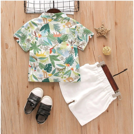 Kid's Lycra Printed Casual wear Shirt And Shorts Set (Green)