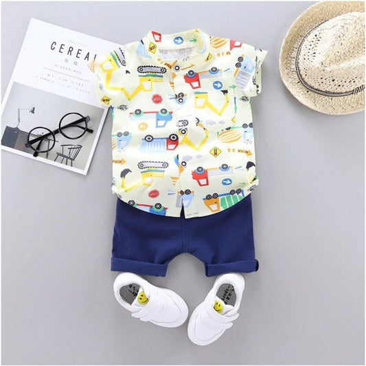 Generic Kid's Lycra Printed Casual wear Shirt And Shorts Set (White)