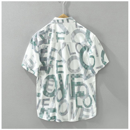 Men's Casual Cotton Printed 3-4th Sleeve Collar Shirt (White )