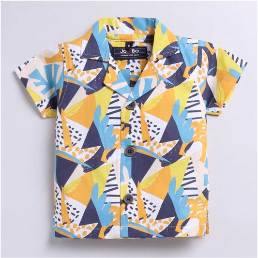 Generic Boy's Lycra Blend Printed Short Sleeve Shirt and Shorts Set (MultiColor)