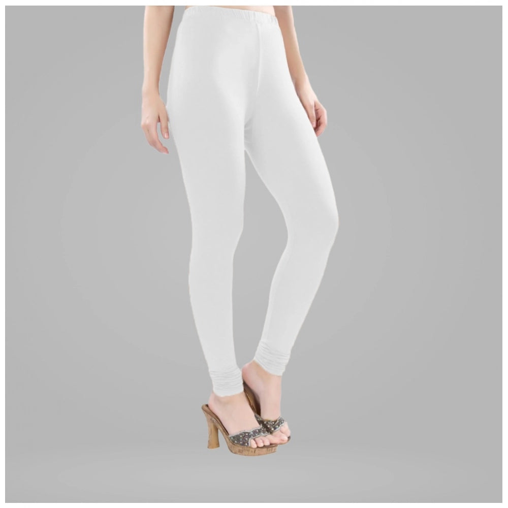 Women's Cotton Blended Solid Churidar leggings (White)