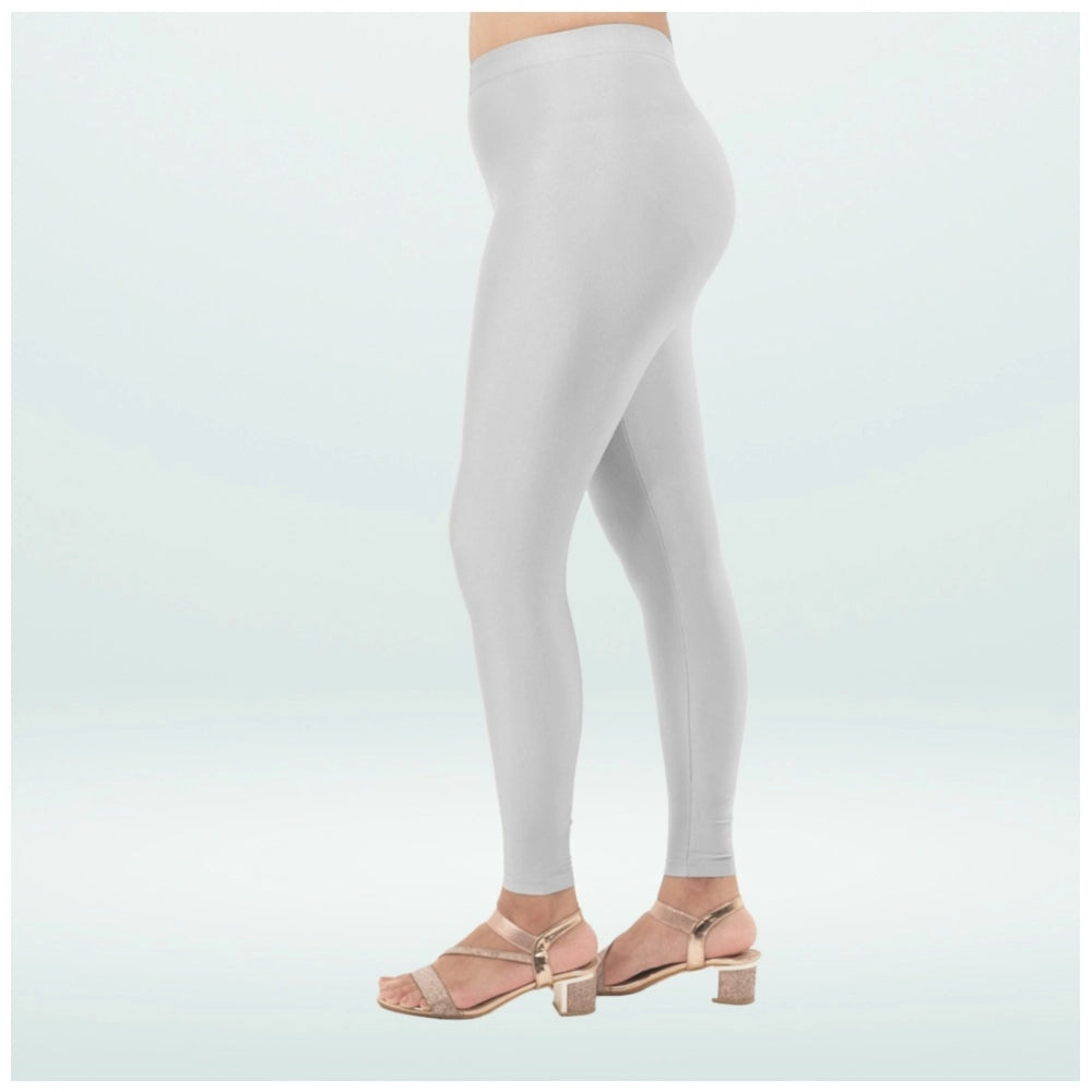 Women's Cotton Blended Solid Shimmer Ankle leggings (Silver)