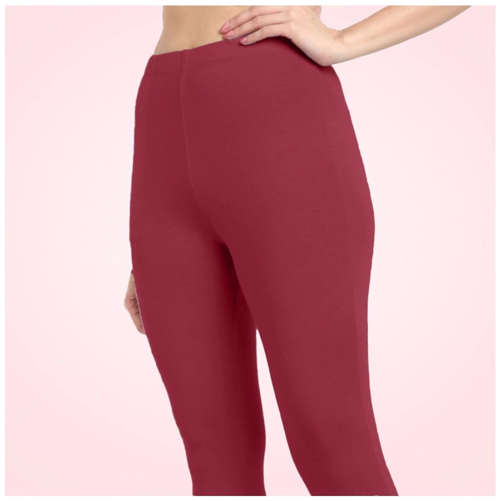 Women's Cotton Blended Solid Ankle legging (Red Maroon)