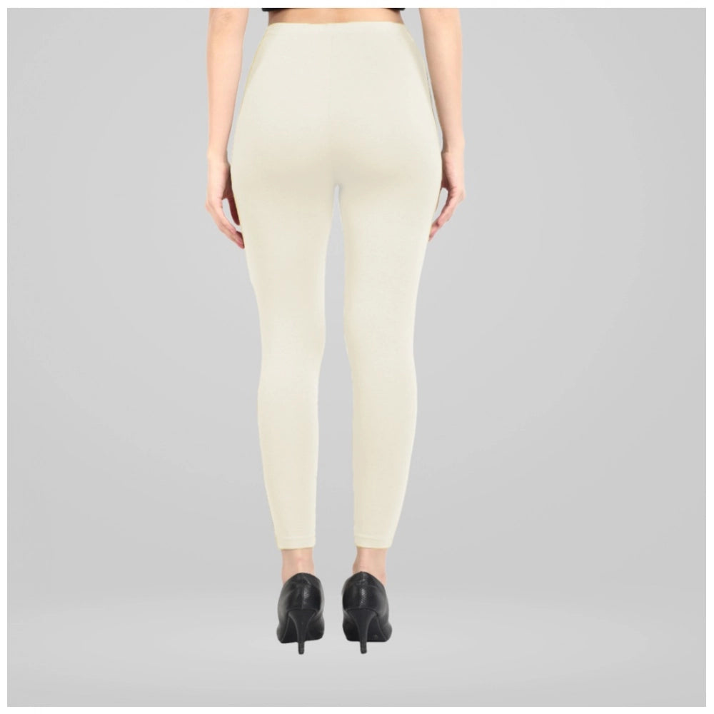 Women's Cotton Blended Solid Ankle legging (Off White)
