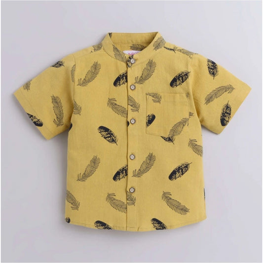 Generic Boy's Cotton Blend Printed Short Sleeve Shirt and Shorts Set (Yellow)