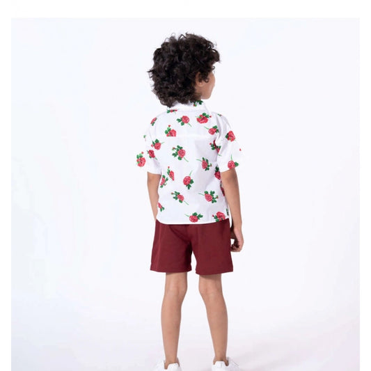 Generic Boy's Cotton Blend Printed Short Sleeve Shirt and Shorts Set (White)