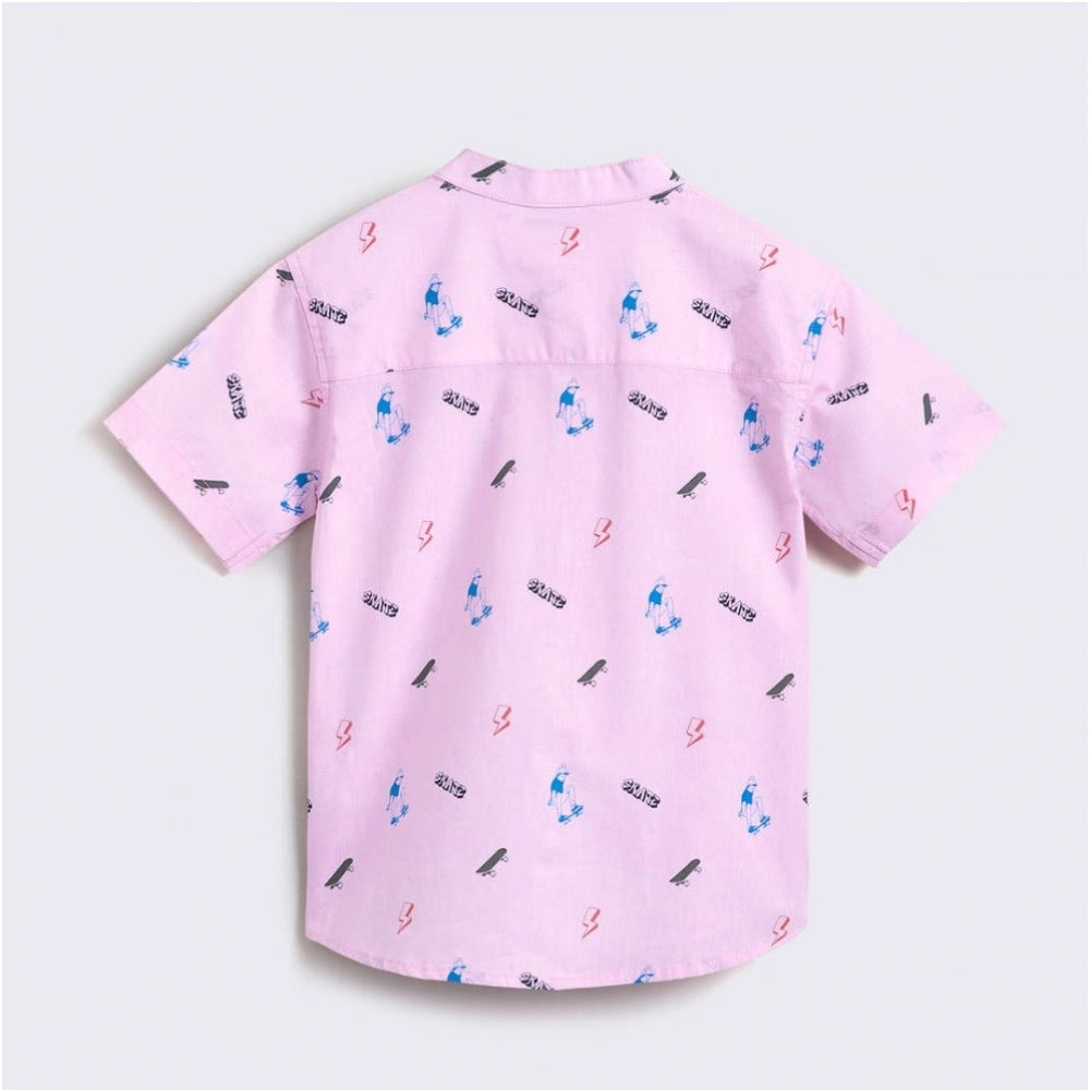 Generic Boy's Cotton Blend Printed Short Sleeve Shirt and Shorts Set (Pink)