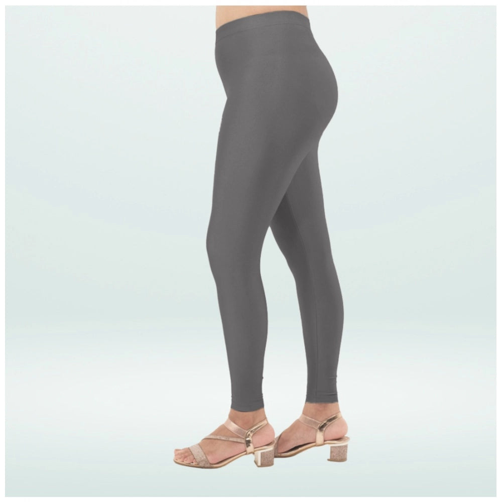 Women's Cotton Blended Solid Shimmer Ankle leggings (Dark Gray)