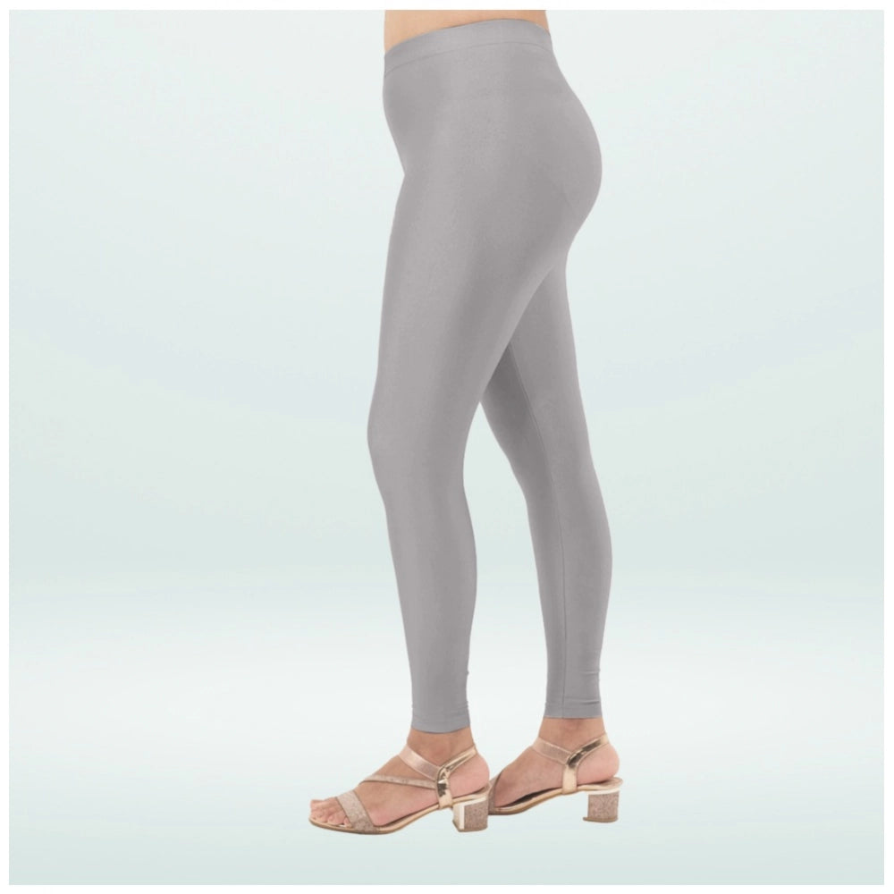 Women's Cotton Blended Solid Shimmer Ankle leggings (Silver Gray)