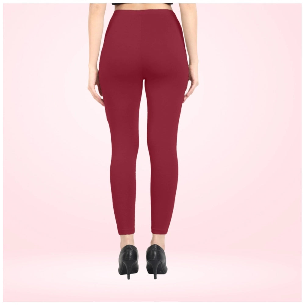 Women's Cotton Blended Solid Ankle legging (Red Maroon)