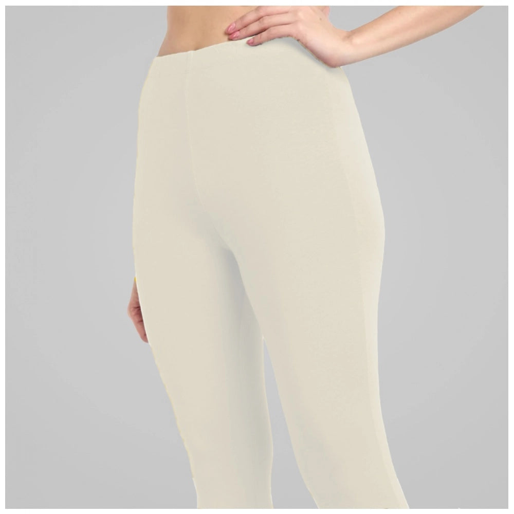 Women's Cotton Blended Solid Ankle legging (Off White)