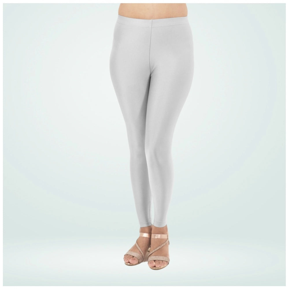 Women's Cotton Blended Solid Shimmer Ankle leggings (Silver)