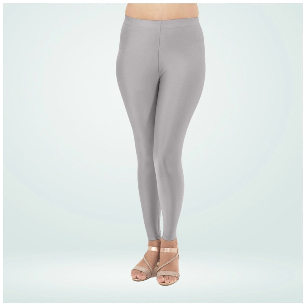 Women's Cotton Blended Solid Shimmer Ankle leggings (Silver Gray)