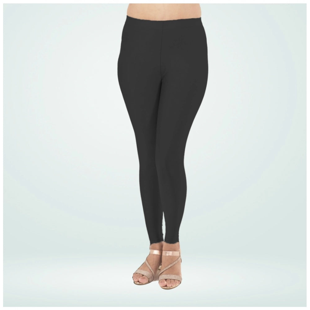 Women's Cotton Blended Solid Shimmer Ankle leggings (Black)