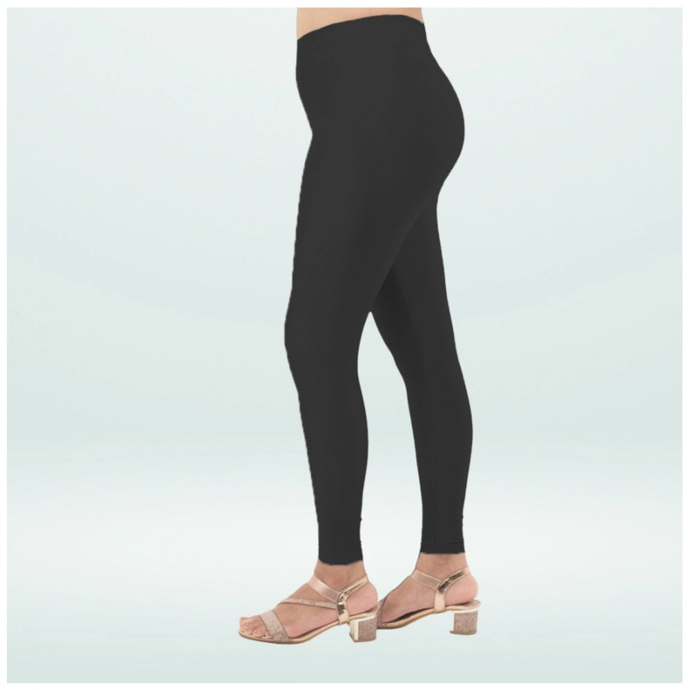 Women's Cotton Blended Solid Shimmer Ankle leggings (Black)