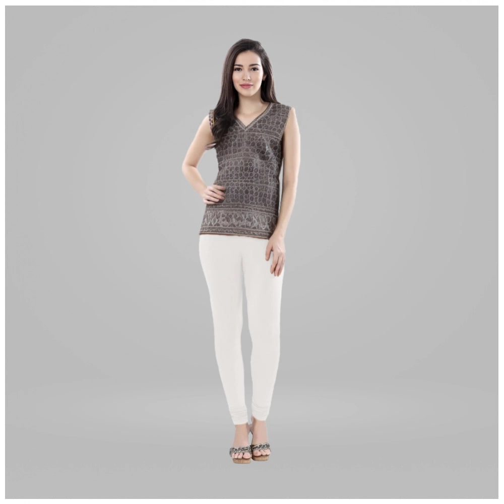 Women's Cotton Blended Solid Churidar leggings (White)