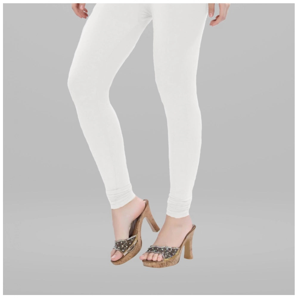 Women's Cotton Blended Solid Churidar leggings (White)