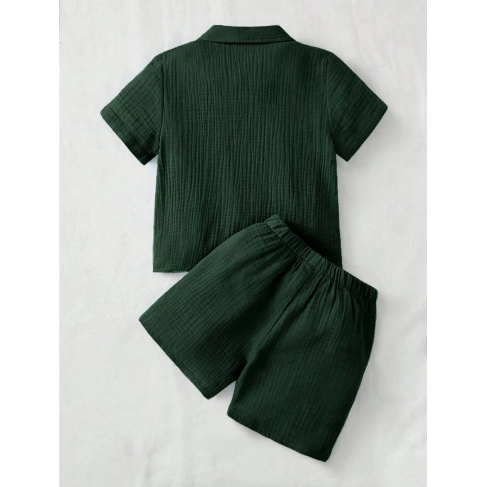 Boy's Popcorn Solid Short Sleeve Shirt And Shorts Set (Green)