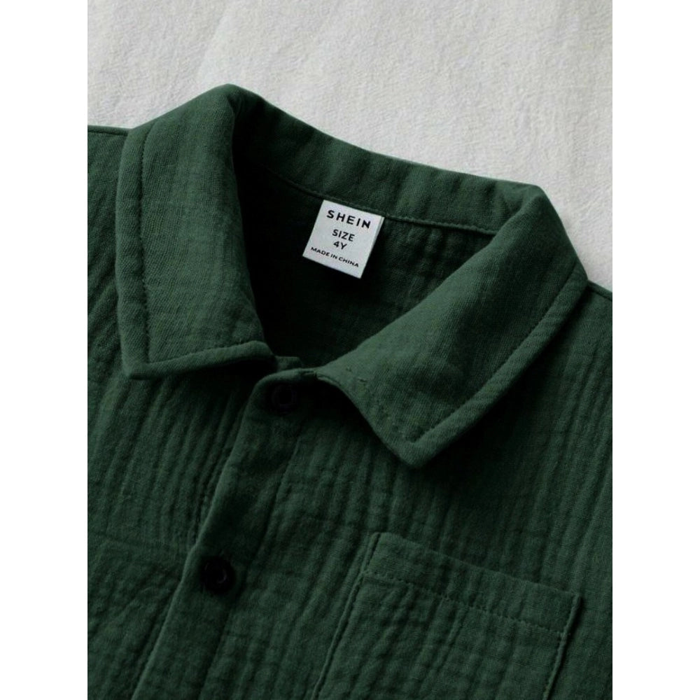 Boy's Popcorn Solid Short Sleeve Shirt And Shorts Set (Green)